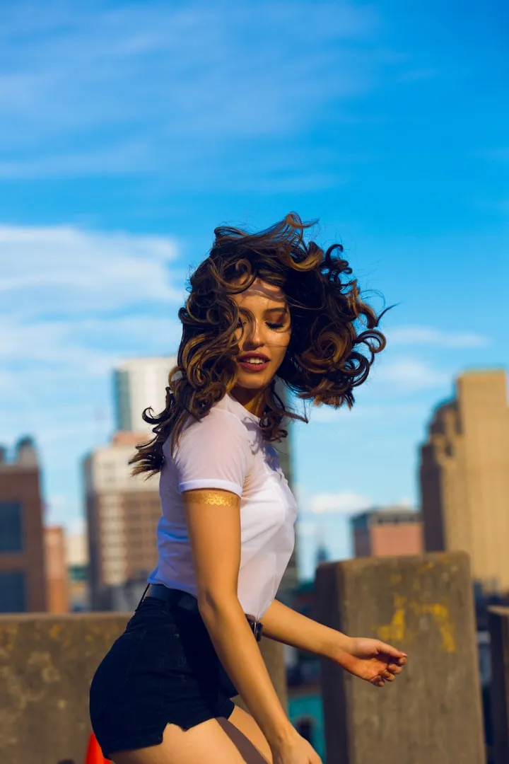 Woman with long natural curls